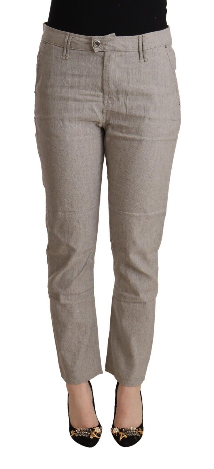 CYCLE Light Gray Linen Blend Mid Waist Tapered Pants - ClickThatClicks 