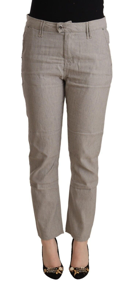 CYCLE Light Gray Linen Blend Mid Waist Tapered Pants - ClickThatClicks 