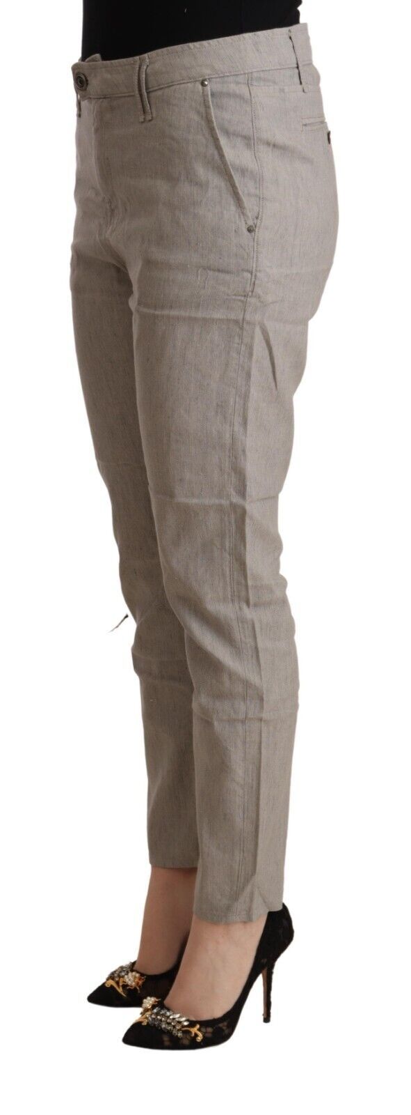 CYCLE Light Gray Linen Blend Mid Waist Tapered Pants - ClickThatClicks 