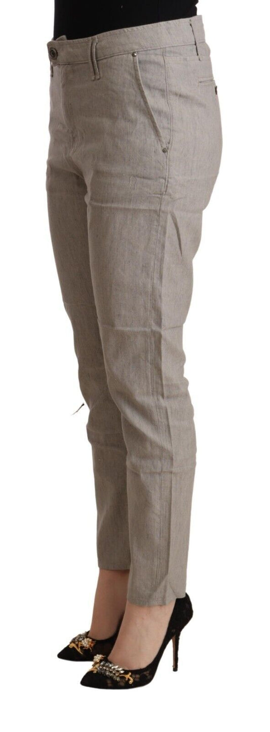 CYCLE Light Gray Linen Blend Mid Waist Tapered Pants - ClickThatClicks 