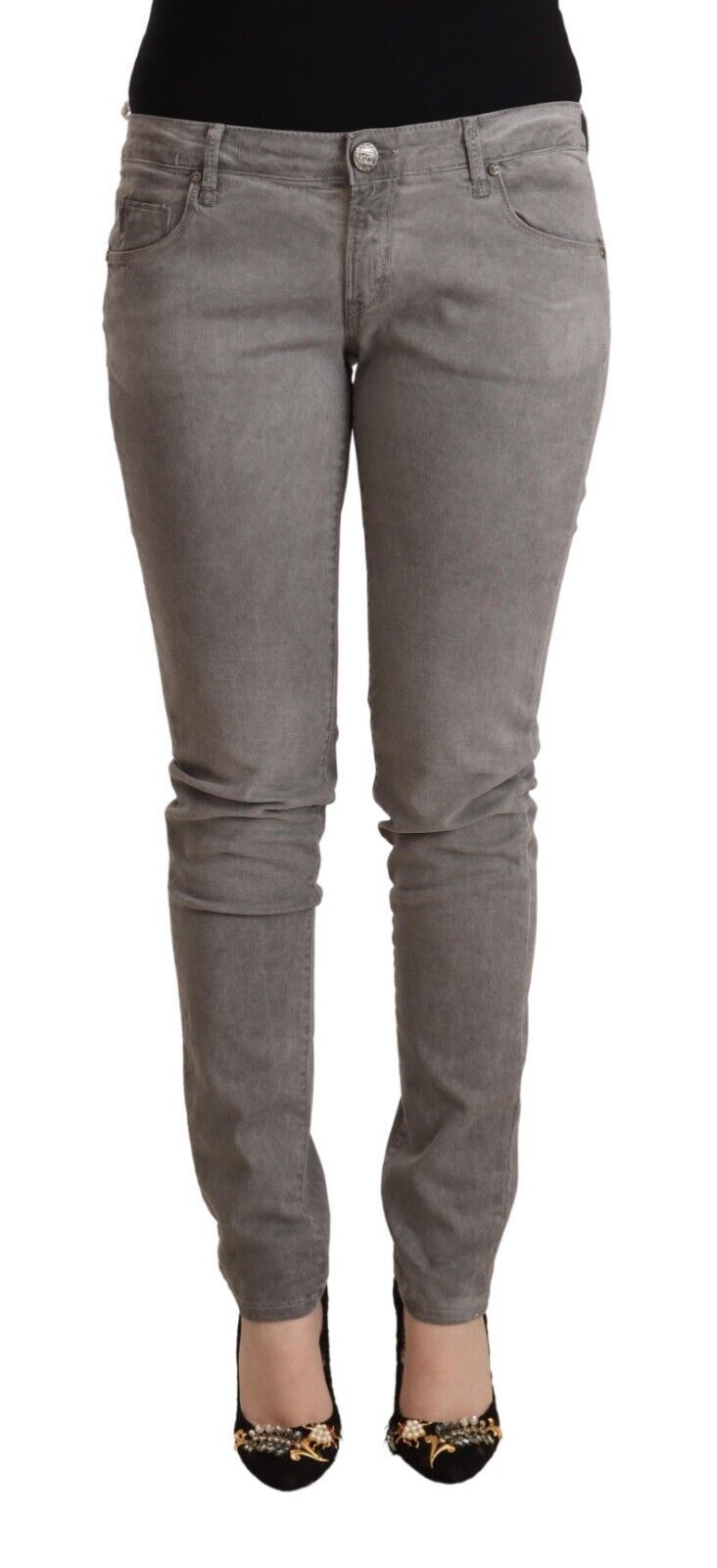 Acht Light Gray Washed Cotton Slim Fit Denim Jeans - ClickThatClicks 