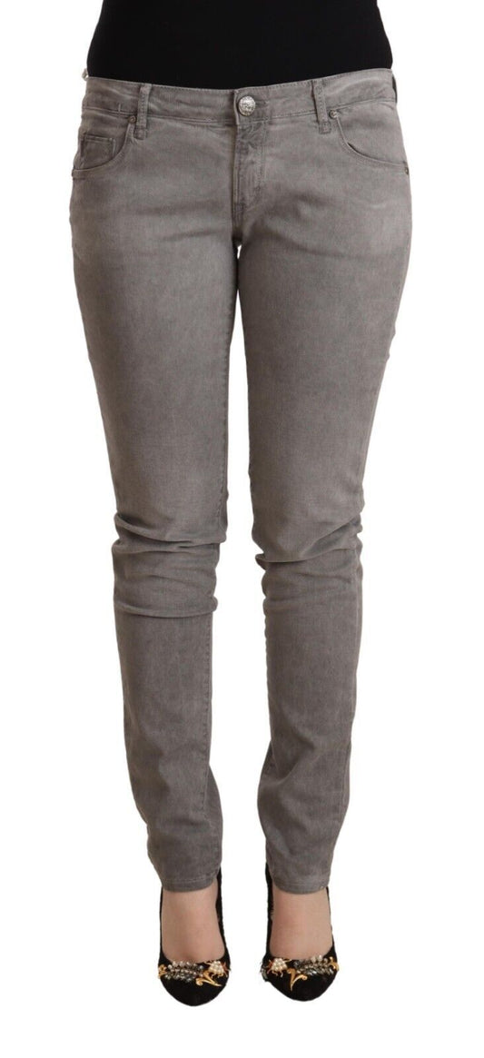 Acht Light Gray Washed Cotton Slim Fit Denim Jeans - ClickThatClicks 