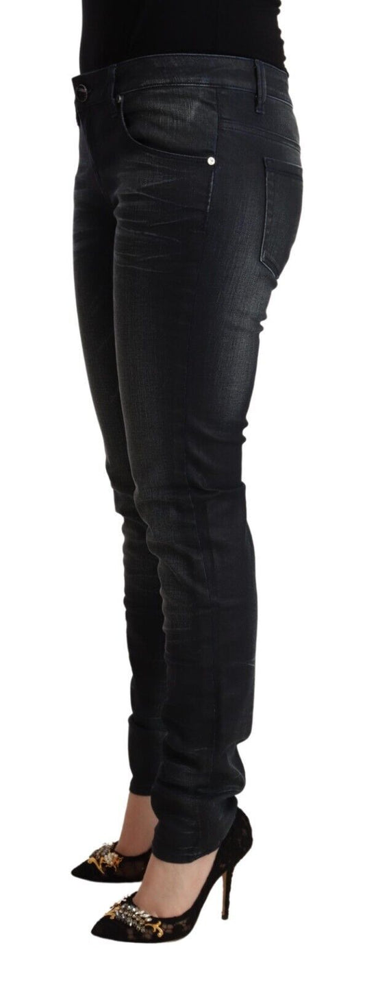 Acht Black Washed Cotton Low Waist Slim Fit Denim Jeans - ClickThatClicks 