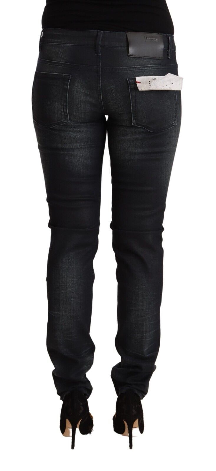 Acht Black Washed Cotton Low Waist Slim Fit Denim Jeans - ClickThatClicks 