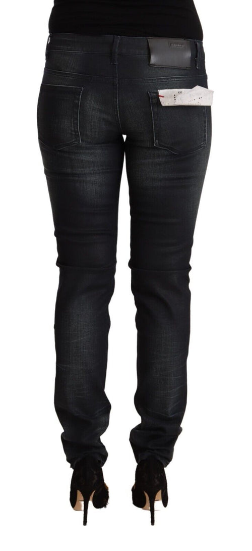 Acht Black Washed Cotton Low Waist Slim Fit Denim Jeans - ClickThatClicks 