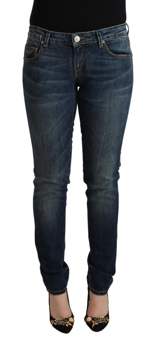 Acht Blue Washed Cotton Low Waist Slim Fit Denim Jeans - ClickThatClicks 