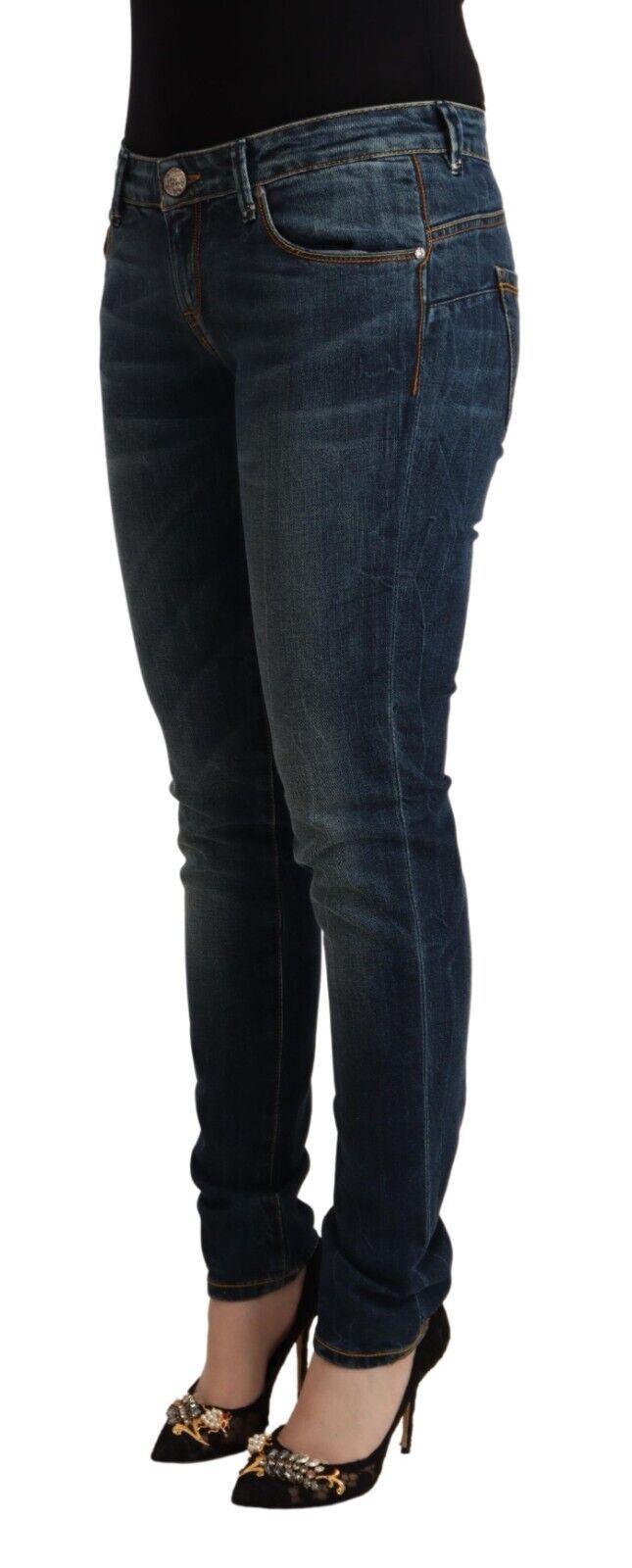 Acht Blue Washed Cotton Low Waist Slim Fit Denim Jeans - ClickThatClicks 