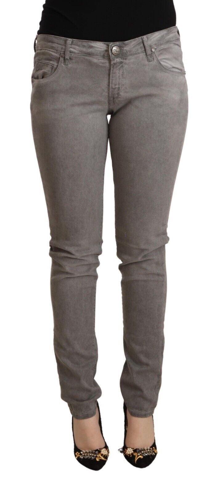 Acht Gray Cotton Low Waist Skinny Push Up Denim Jeans - ClickThatClicks 