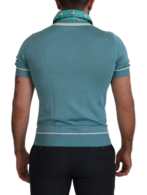 Dolce & Gabbana Blue Silk Polo Top Mens V-neck  T-shirt - ClickThatClicks 