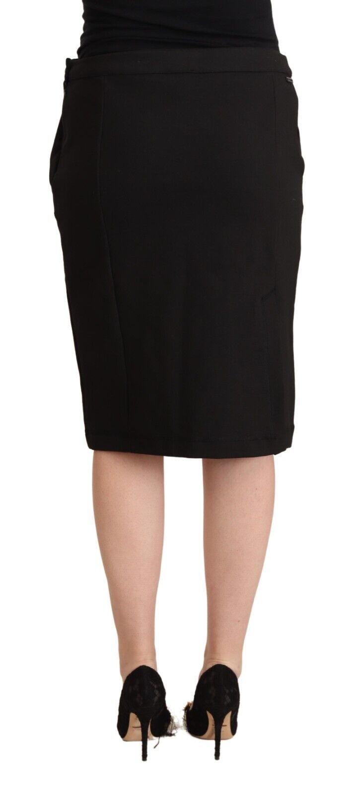 GF Ferre Black Straight Pencil Cut Knee Length Skirt - ClickThatClicks 