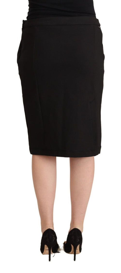 GF Ferre Black Straight Pencil Cut Knee Length Skirt - ClickThatClicks 
