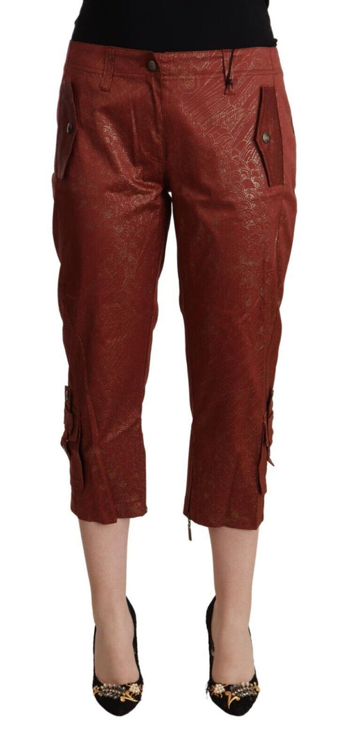 Just Cavalli Brown Lurex Mid Waist Cotton Cropped Capri Pants - ClickThatClicks 