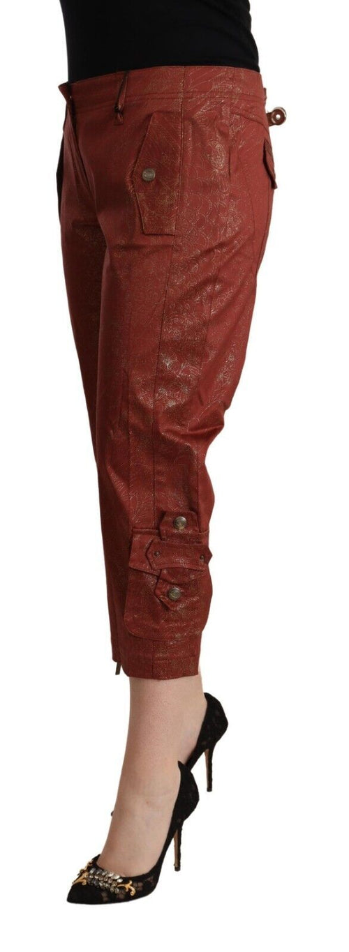 Just Cavalli Brown Lurex Mid Waist Cotton Cropped Capri Pants - ClickThatClicks 