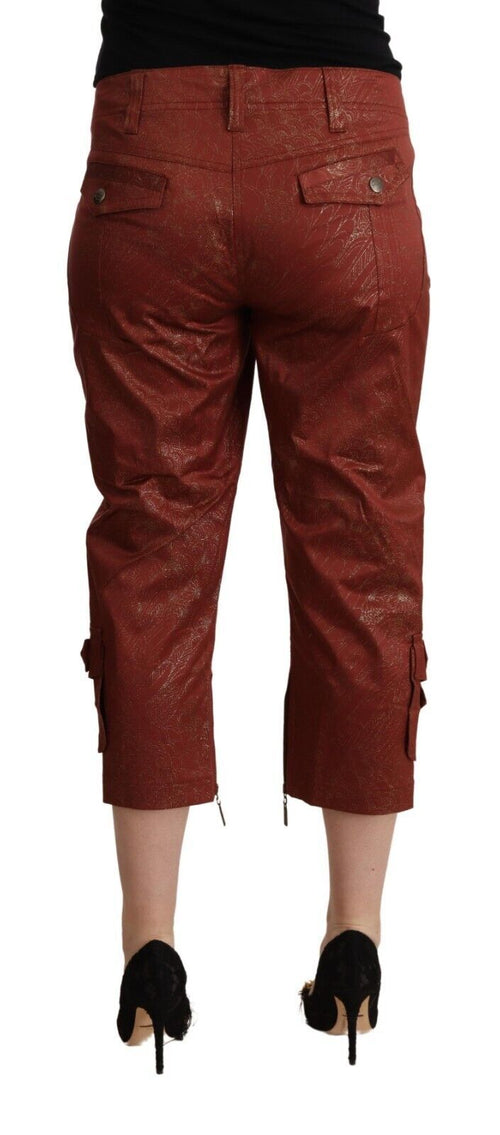 Just Cavalli Brown Lurex Mid Waist Cotton Cropped Capri Pants - ClickThatClicks 