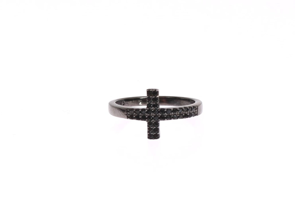 Nialaya Black CZ Cross Rhodium 925 Ring - ClickThatClicks 
