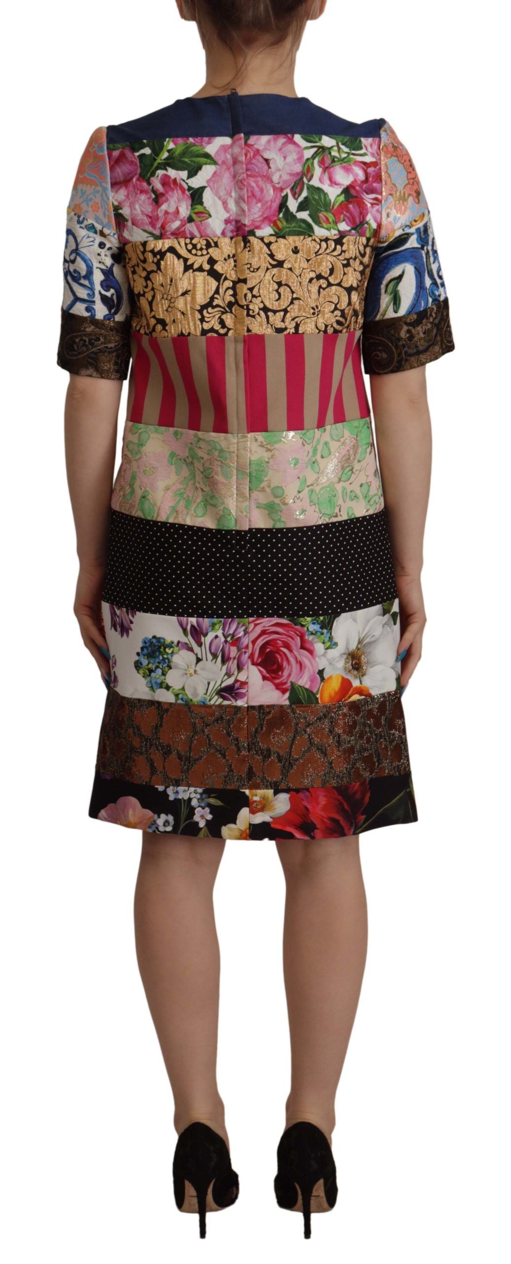 Dolce & Gabbana Multicolor Pachwork Floral Sheath Jaquard Mini Gown Dress - ClickThatClicks 
