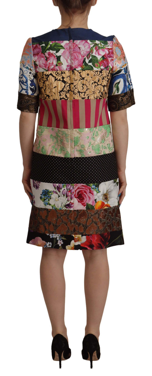 Dolce & Gabbana Multicolor Pachwork Floral Sheath Jaquard Mini Gown Dress - ClickThatClicks 
