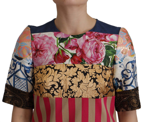 Dolce & Gabbana Multicolor Pachwork Floral Sheath Jaquard Mini Gown Dress - ClickThatClicks 