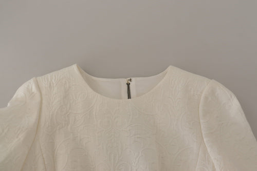 Dolce & Gabbana White Jaquard Midi Floral Sheath Brocade Dress - ClickThatClicks 