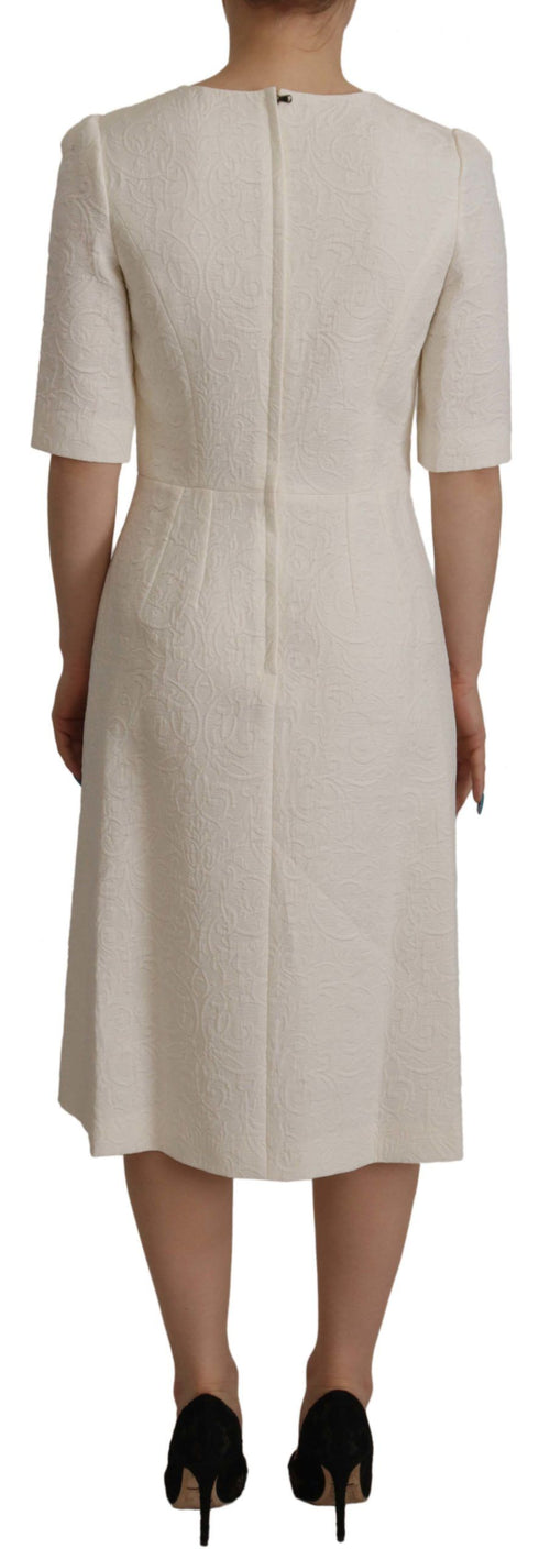 Dolce & Gabbana White Jaquard Midi Floral Sheath Brocade Dress - ClickThatClicks 
