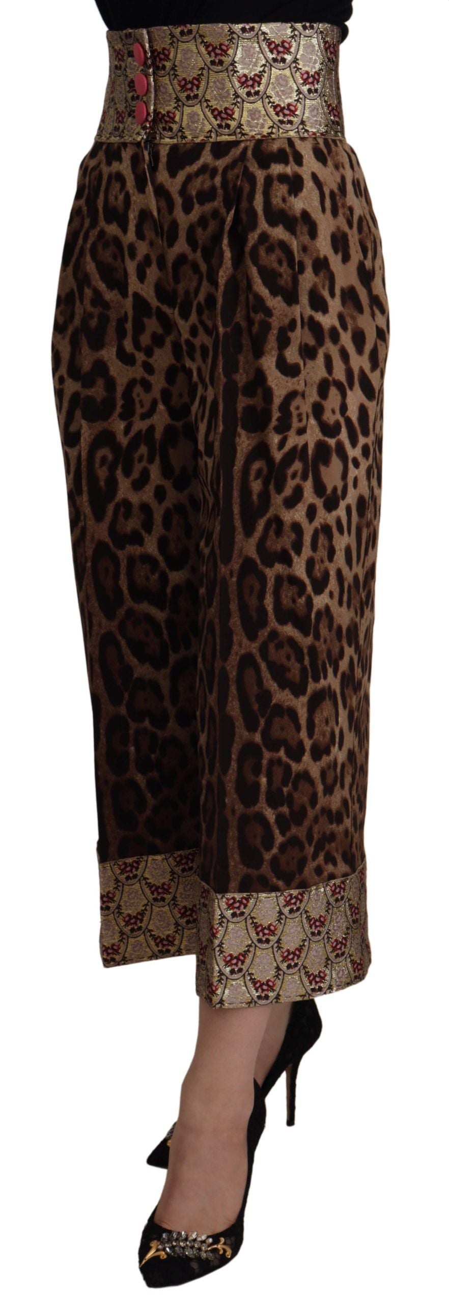 Dolce & Gabbana Brown Leopard Gold Jacquard High Waist Pants - ClickThatClicks 