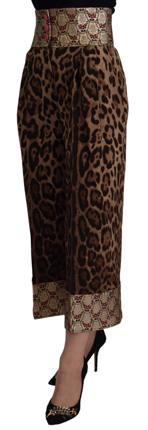 Dolce & Gabbana Brown Leopard Gold Jacquard High Waist Pants - ClickThatClicks 