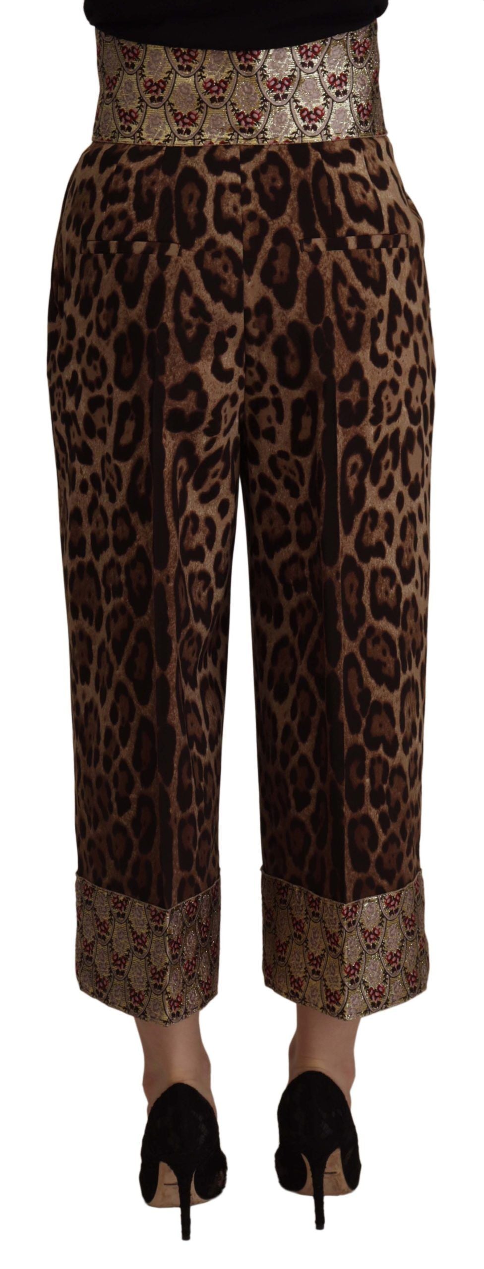 Dolce & Gabbana Brown Leopard Gold Jacquard High Waist Pants - ClickThatClicks 