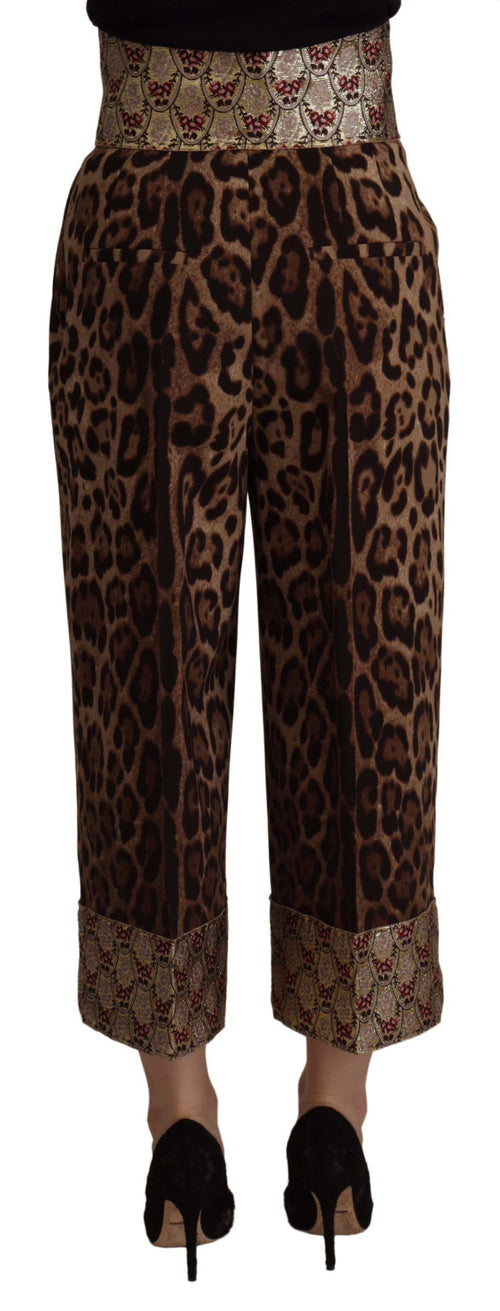 Dolce & Gabbana Brown Leopard Gold Jacquard High Waist Pants - ClickThatClicks 