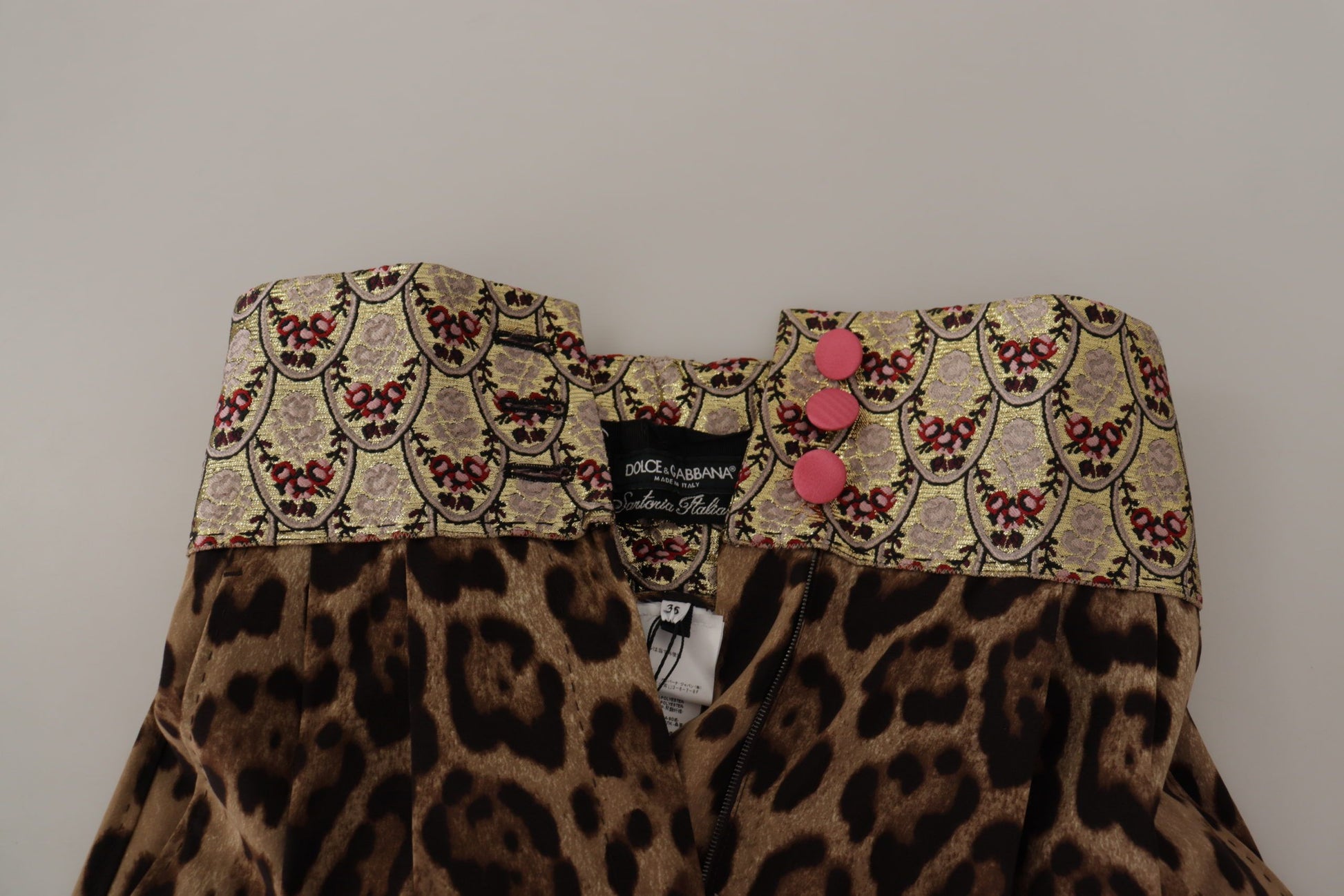 Dolce & Gabbana Brown Leopard Gold Jacquard High Waist Pants - ClickThatClicks 