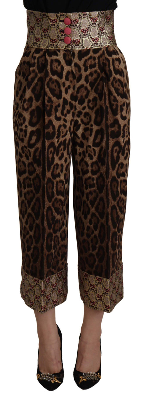 Dolce & Gabbana Brown Leopard Gold Jacquard High Waist Pants - ClickThatClicks 
