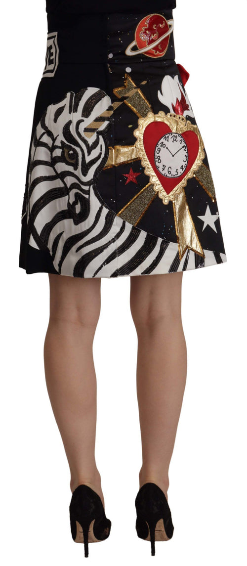 Dolce & Gabbana Black Love Clock Sequined Piano Skirt - ClickThatClicks 