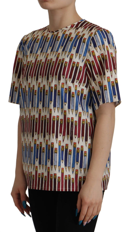 Dolce & Gabbana White Pencil Print Cotton T-shirt Blouse - ClickThatClicks 