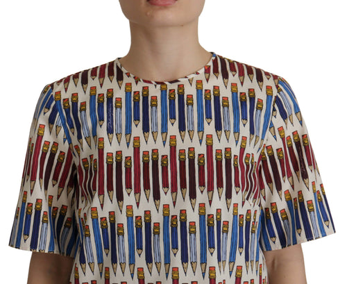 Dolce & Gabbana White Pencil Print Cotton T-shirt Blouse - ClickThatClicks 
