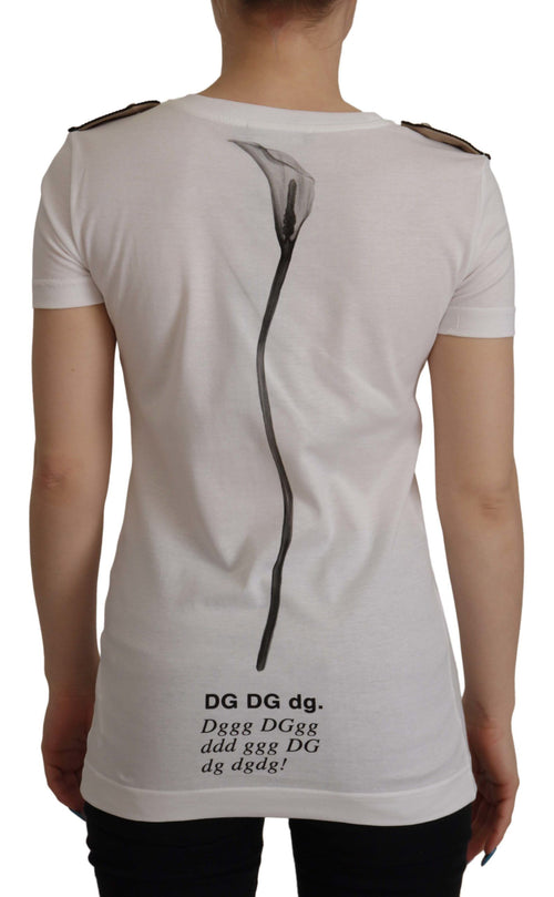Dolce & Gabbana White Black Roses Crewneck Cotton  T-shirt - ClickThatClicks 