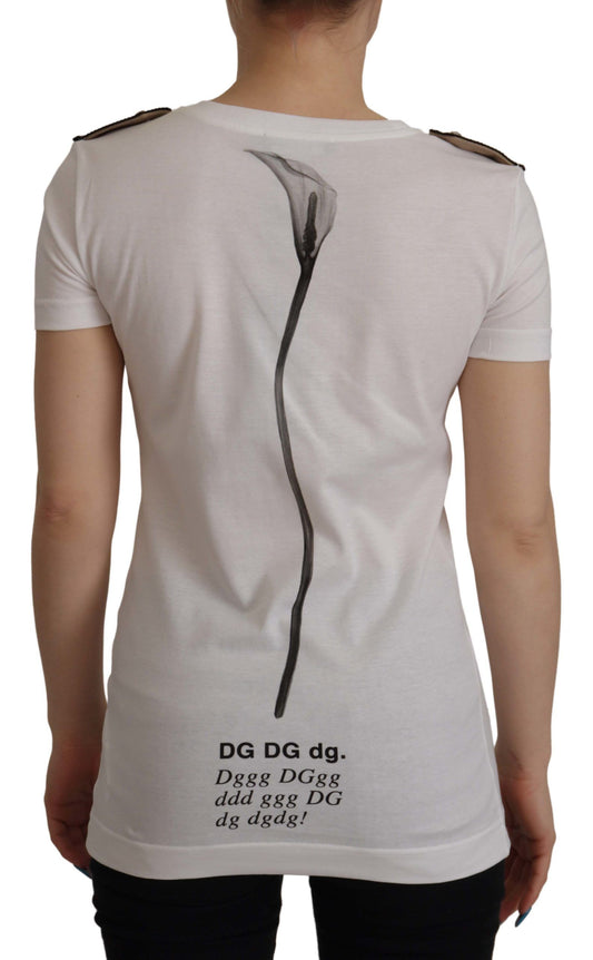 Dolce & Gabbana White Black Roses Crewneck Cotton  T-shirt - ClickThatClicks 