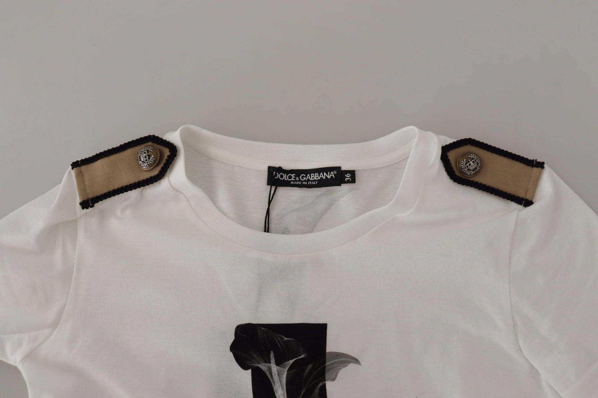 Dolce & Gabbana White Black Roses Crewneck Cotton  T-shirt - ClickThatClicks 