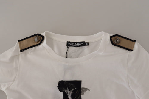Dolce & Gabbana White Black Roses Crewneck Cotton  T-shirt - ClickThatClicks 