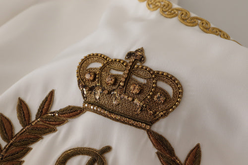 Dolce & Gabbana White Silk Gold DG Crown Crystal Blouse Top - ClickThatClicks 