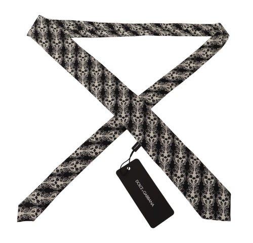 Dolce & Gabbana Black White Flower 100% Silk Print Adjustable Accessory Tie - ClickThatClicks 