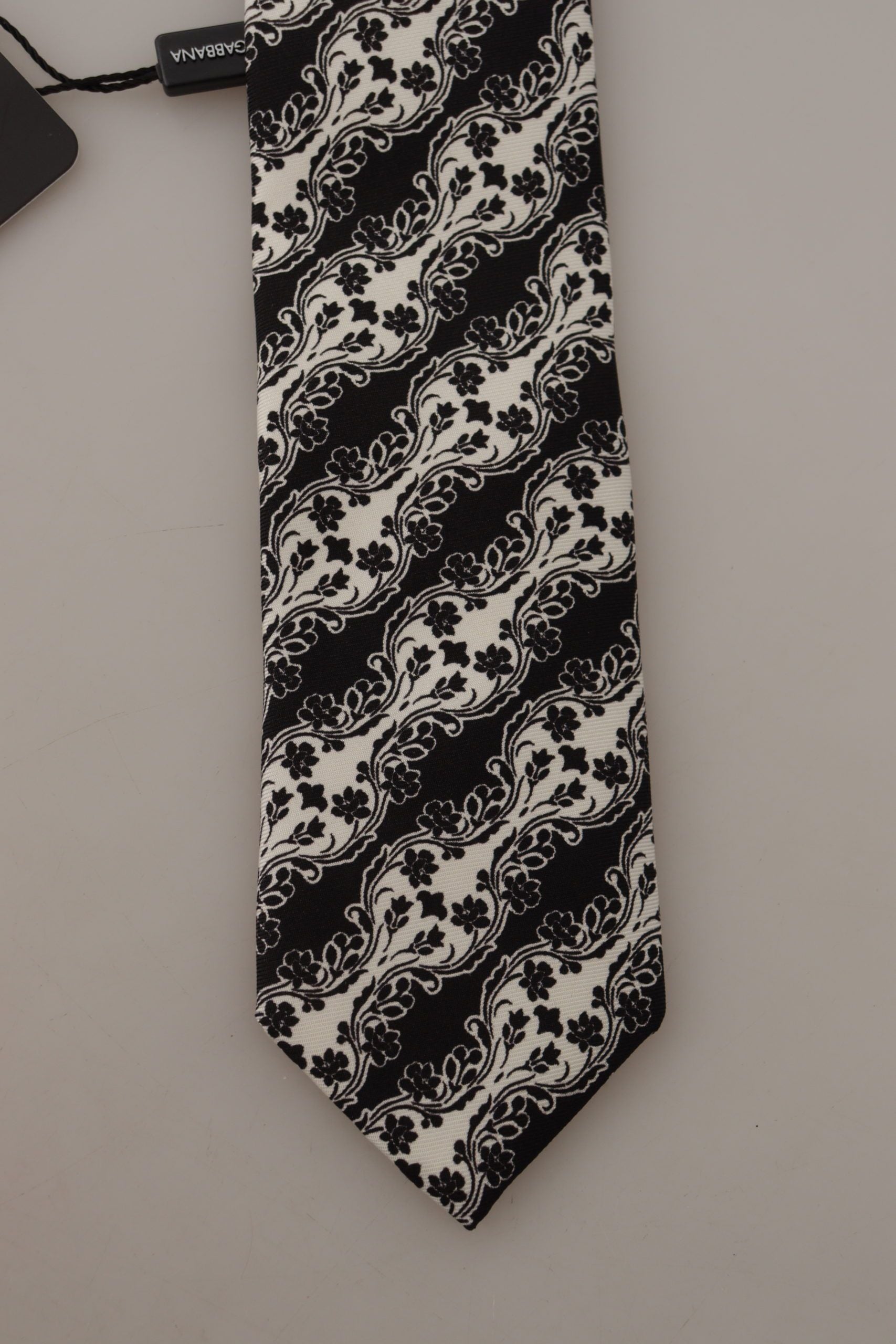 Dolce & Gabbana Black White Flower 100% Silk Print Adjustable Accessory Tie - ClickThatClicks 