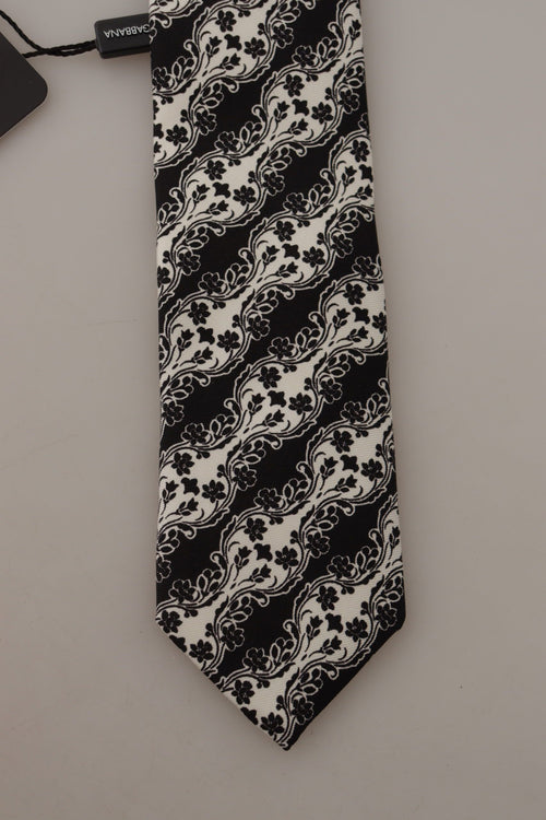 Dolce & Gabbana Black White Flower 100% Silk Print Adjustable Accessory Tie - ClickThatClicks 