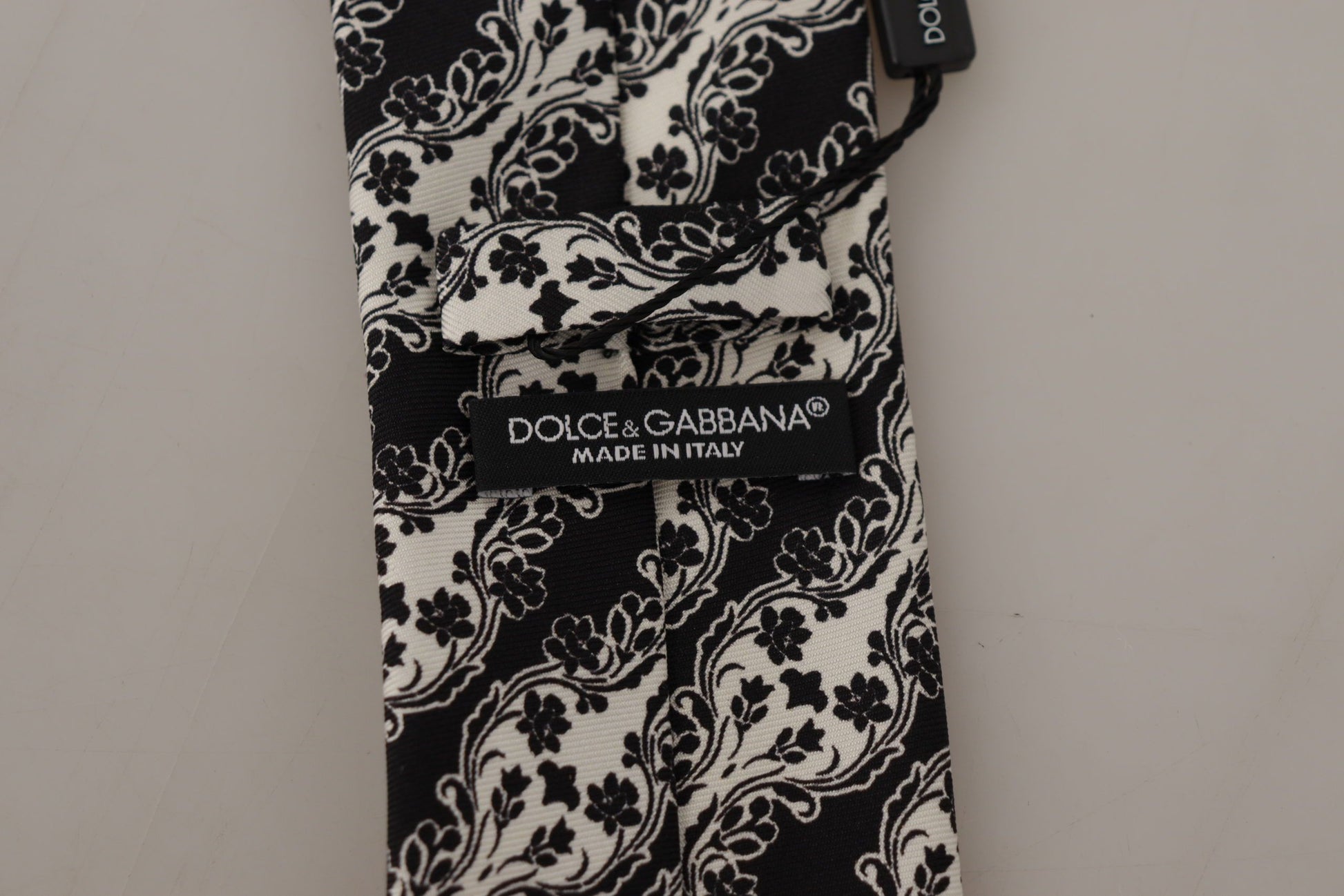 Dolce & Gabbana Black White Flower 100% Silk Print Adjustable Accessory Tie - ClickThatClicks 