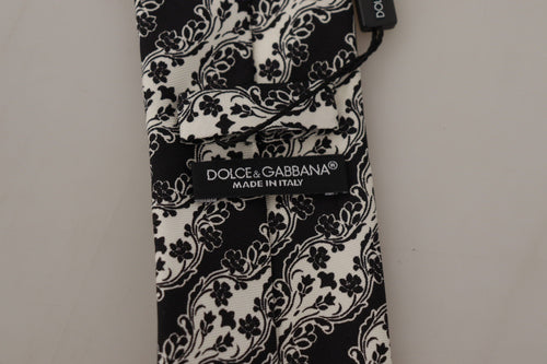Dolce & Gabbana Black White Flower 100% Silk Print Adjustable Accessory Tie - ClickThatClicks 