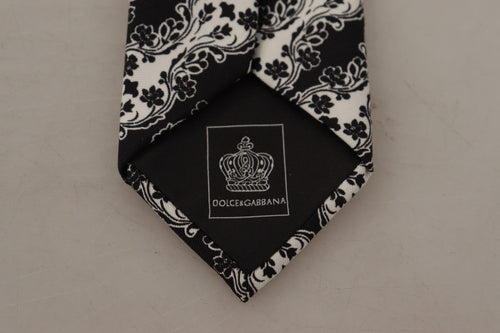 Dolce & Gabbana Black White Flower 100% Silk Print Adjustable Accessory Tie - ClickThatClicks 