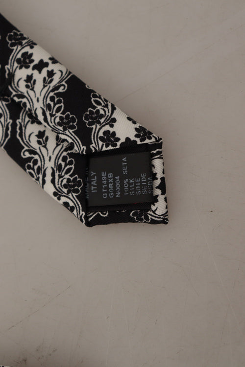Dolce & Gabbana Black White Flower 100% Silk Print Adjustable Accessory Tie - ClickThatClicks 