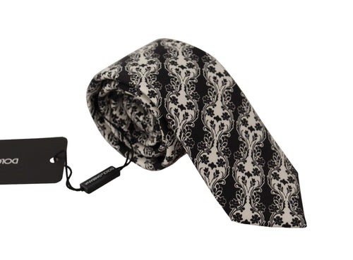 Dolce & Gabbana Black White Flower 100% Silk Print Adjustable Accessory Tie - ClickThatClicks 