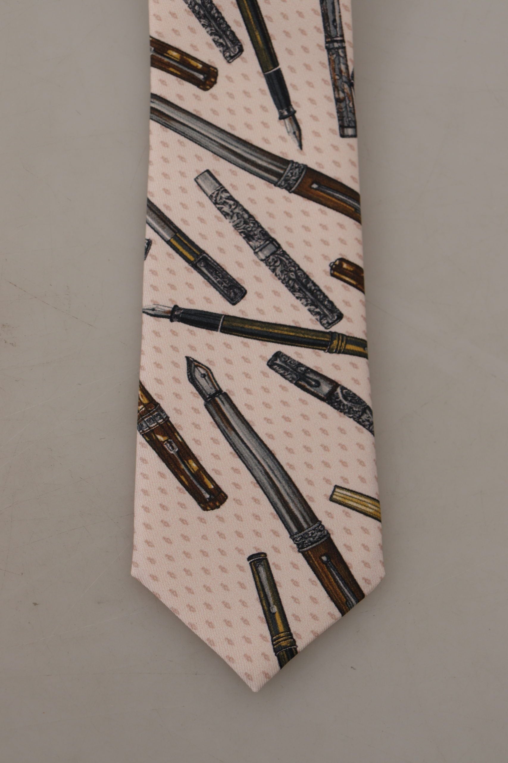 Dolce & Gabbana Pink Pen Dots Print 100% Silk Adjustable Neck Accessory Tie - ClickThatClicks 