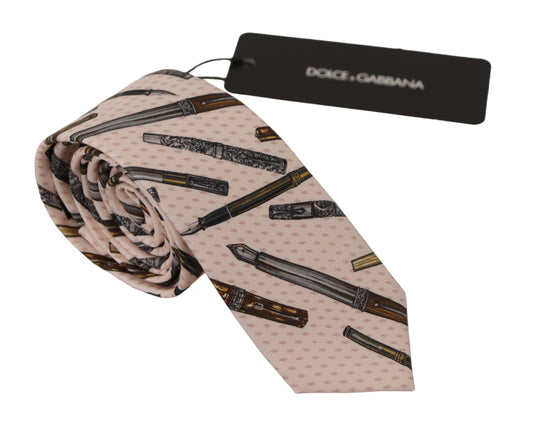 Dolce & Gabbana Pink Pen Dots Print 100% Silk Adjustable Neck Accessory Tie - ClickThatClicks 