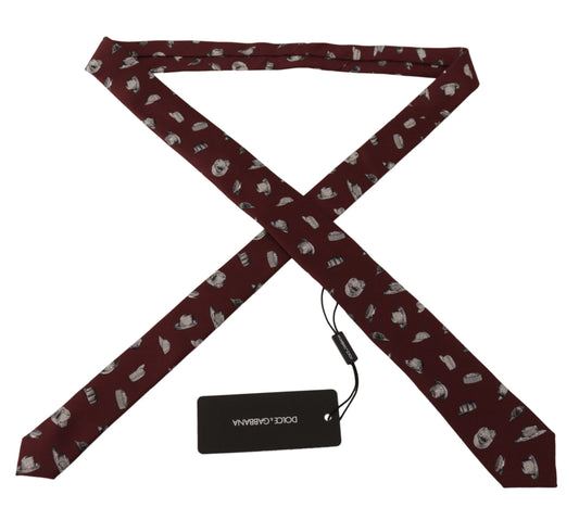 Dolce & Gabbana Maroon Hat Pattern 100% Silk Adjustable Accessory Tie - ClickThatClicks 