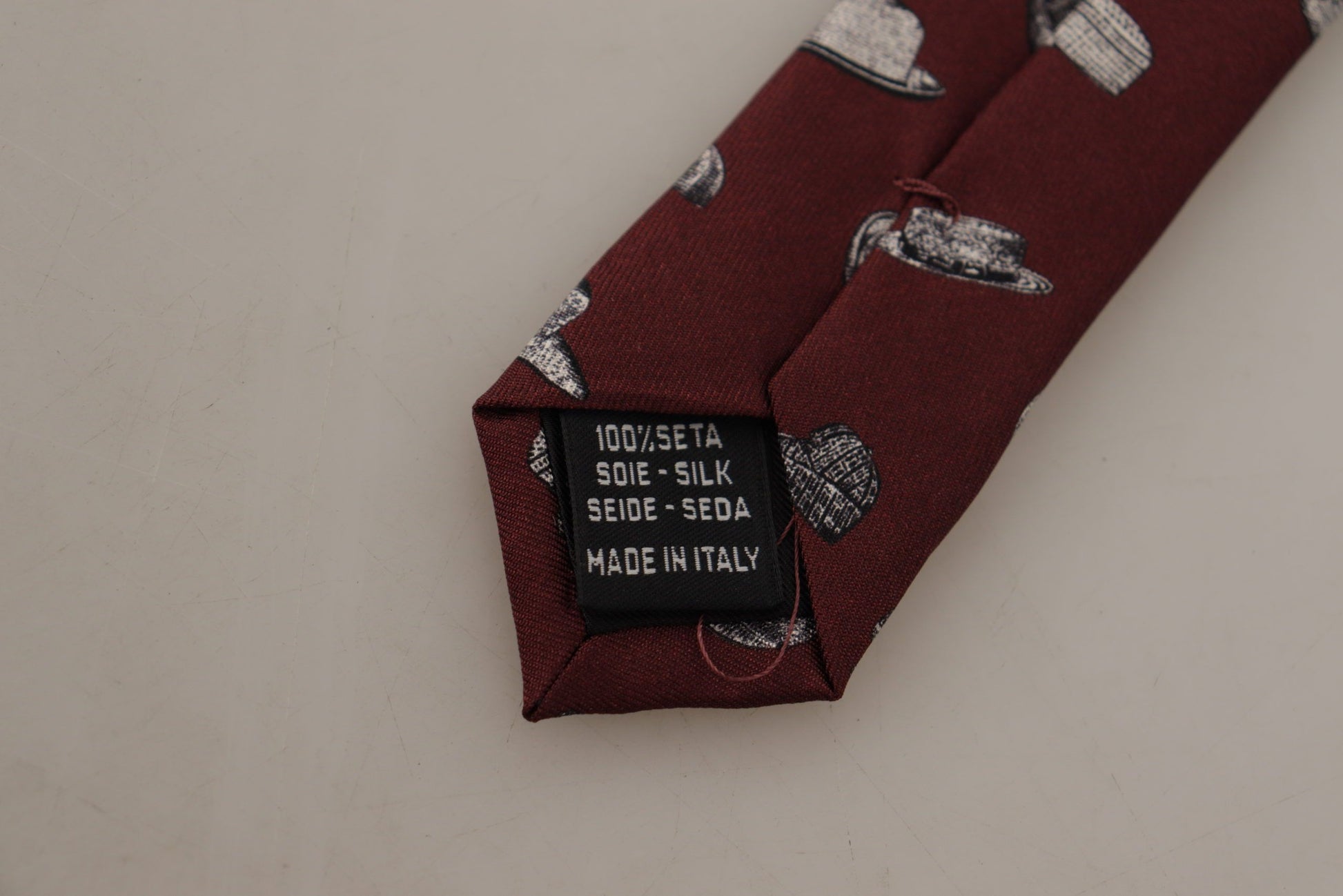 Dolce & Gabbana Maroon Hat Pattern 100% Silk Adjustable Accessory Tie - ClickThatClicks 